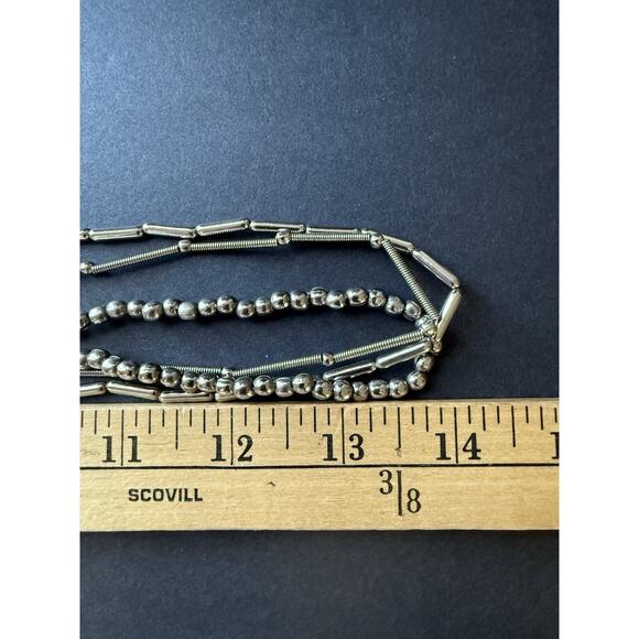 Vintage Multi Strand Silver Tone Bead Necklace Stackable Layered Boho Festival - Picture 5 of 5